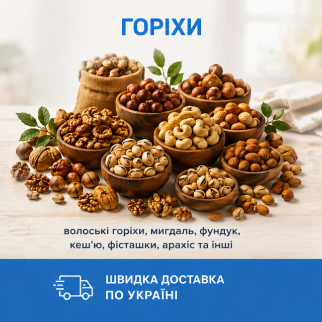 Купити натуральні горіхи — волоські, мигдаль, кеш’ю, фісташки та арахіс | DeliGroup