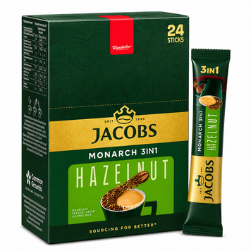 Кава Jacobs Hazelnut 3в1 з смаком лісового горіха в стіках 24 х 15 г
