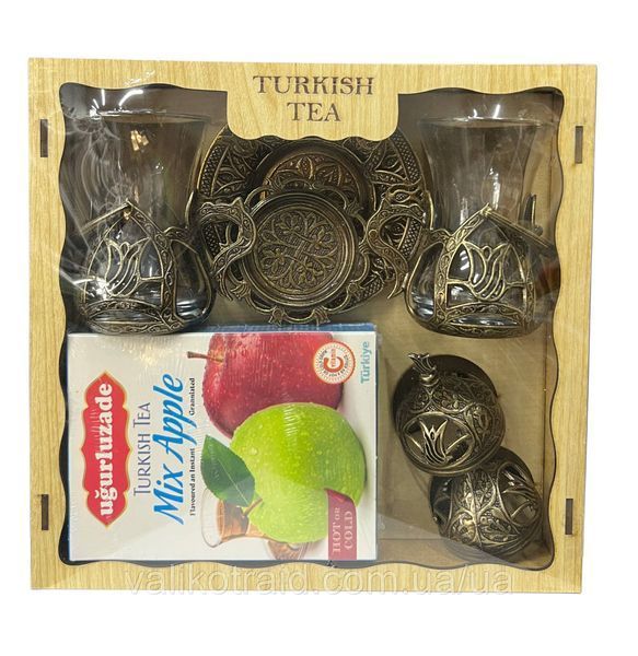 Подарунковий набір Turkish Tea з армуду (турецькі склянки) + підстаканники + чай Ugurlu Mix Apple 100 г Туреччина 118_ фото Подарунковий набір Turkish Tea з армуду (турецькі склянки) + підстаканники + чай Ugurlu Mix Apple 100 г Туреччина 118_ фото