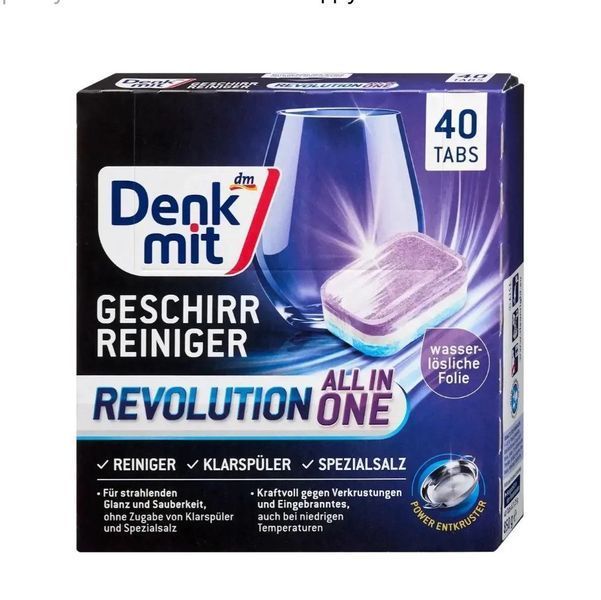 Таблетки для посудомийних машин Denkmit Multi-Power Revolution Містить формулу Multi-Power — ефективно очищає брудний посуд, надає йому чистий, сяйний вигляд, водночас зберігаючи художні візерунки на посуді. Сіль надає сяйливий блиск, видаляє плями від в 793154 фото Таблетки для посудомийних машин Denkmit Multi-Power Revolution Містить формулу Multi-Power — ефективно очищає брудний посуд, надає йому чистий, сяйний вигляд, водночас зберігаючи художні візерунки на посуді. Сіль надає сяйливий блиск, видаляє плями від в 793154 фото