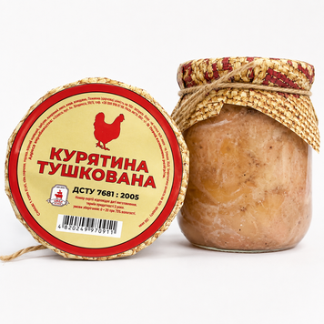 Курятина тушкована 500 г у скляній банці 422322 фото