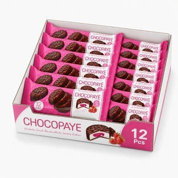 Печиво Choco Paye полуничне з маршмелоу в шоколадній глазурі, ящик 12 шт